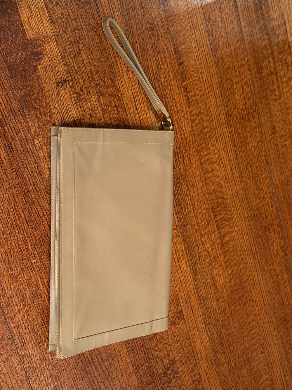 Neutral Taupe Leather Wristlet Clutch with Wrist Strap